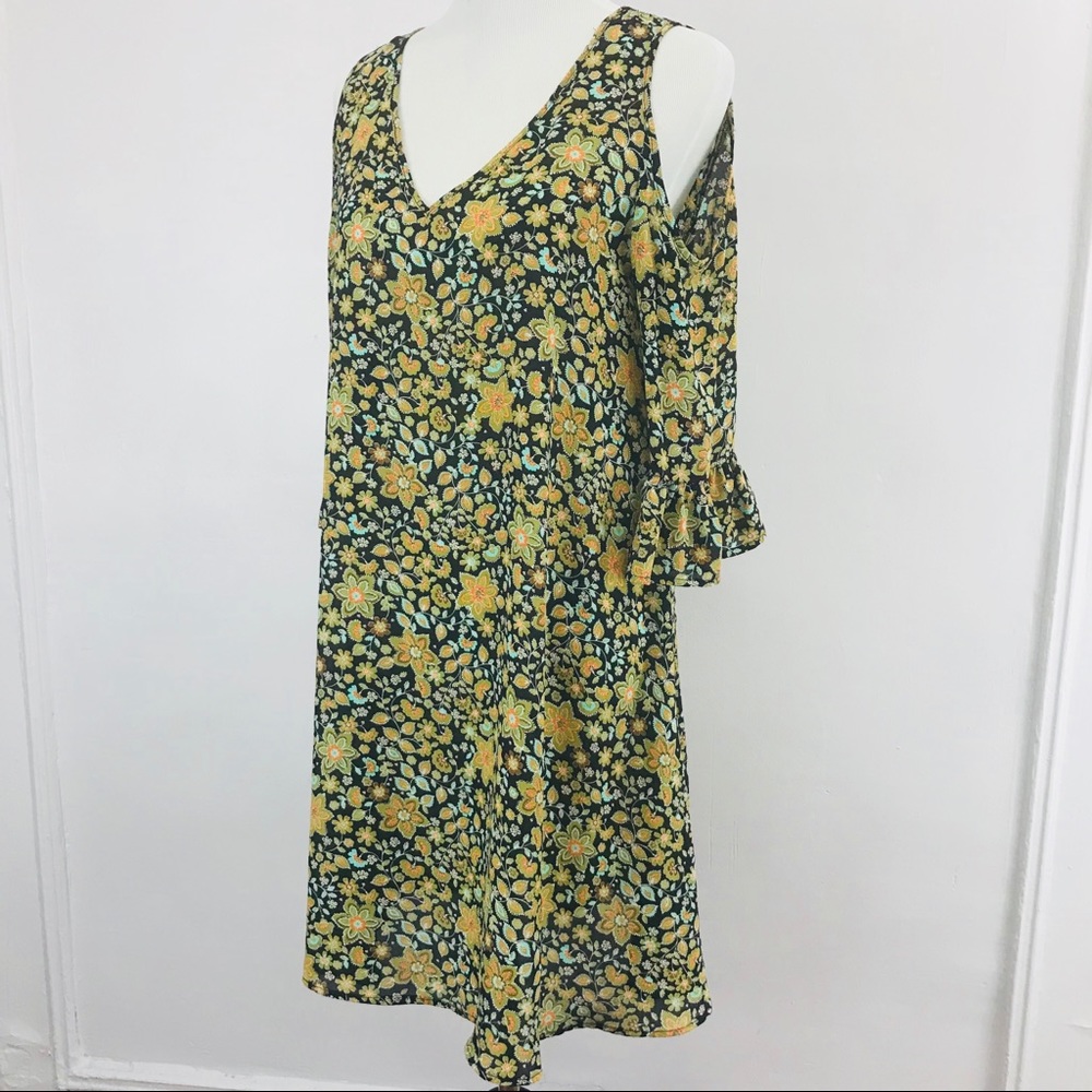 SOHO Apparel Cold Shoulder Floral Dress Medium